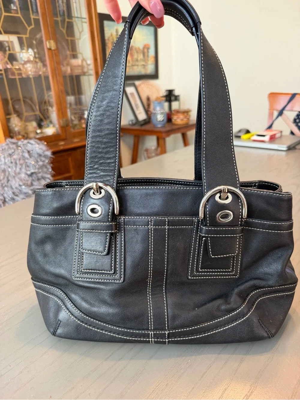 Vintage Y2K Coach Soho F10911 Black Leather Buckle Carryall Shoulder Bag